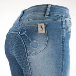 Horze Women's Kaia Highwaist Denim Silicone Full Seat Breech - Lead Blue -Equestrian Supplies 376226 800 800