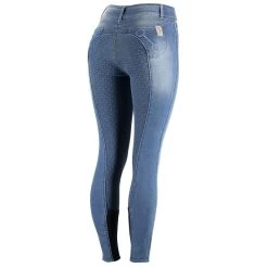 Horze Women's Kaia Highwaist Denim Silicone Full Seat Breech - Lead Blue -Equestrian Supplies 376229 800 800