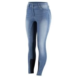 Horze Women's Kaia Highwaist Denim Silicone Full Seat Breech - Lead Blue -Equestrian Supplies 376230 800 800