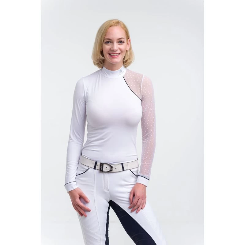 Cavalliera Women's Modern Dame Long Sleeve Show Shirt - White/White/Navy Blue 3 Cavalliera Women's Modern Dame Long Sleeve Show Shirt - White/White/Navy Blue