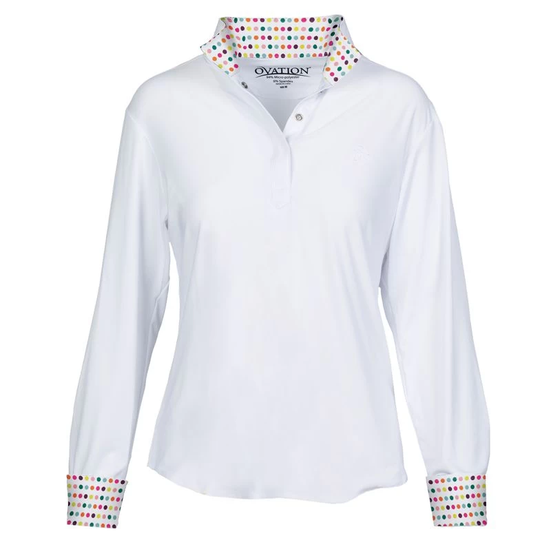 Ovation Kids' Ellie Quarter Snap Show Shirt - White/Confetti Dots 3 Ovation Kids' Ellie Quarter Snap Show Shirt - White/Confetti Dots