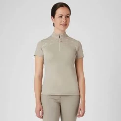 Horze Women's Kaitlin Short Sleeved Performance Shirt W/ Flower Print - Plaza Taupe Light Brown -Equestrian Supplies 542947 800 800
