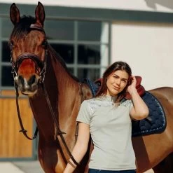 Horze Women's Kaitlin Short Sleeved Performance Shirt W/ Flower Print - Plaza Taupe Light Brown -Equestrian Supplies 542950 800 800