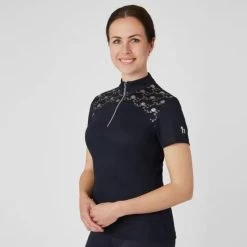 Horze Women's Kaitlin Short Sleeved Performance Shirt W/ Flower Print - Peacoat Dark Blue 7 Horze Women's Kaitlin Short Sleeved Performance Shirt W/ Flower Print - Peacoat Dark Blue -Equestrian Supplies 543292 800 800