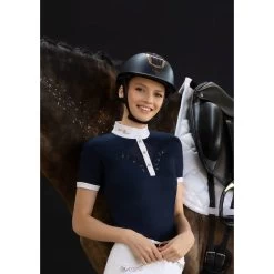 Fair Play Women's Cathrine Rose Gold Short Sleeve Competition Shirt - Navy/White -Equestrian Supplies 595601 800 800
