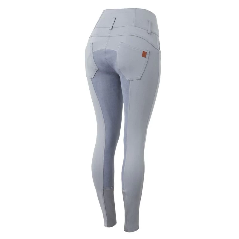 Horze Women's Tara High Waist Breeches Leather Full Seat - Tradewinds Grey 3 Horze Women's Tara High Waist Breeches Leather Full Seat - Tradewinds Grey