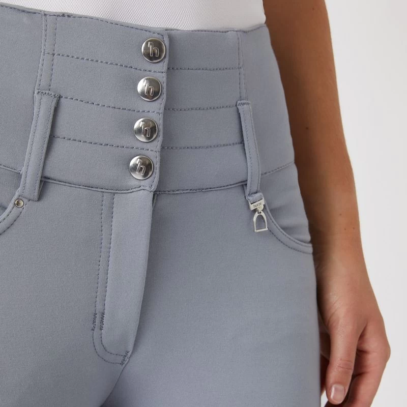 Horze Women's Tara High Waist Breeches Leather Full Seat - Tradewinds Grey 4 Horze Women's Tara High Waist Breeches Leather Full Seat - Tradewinds Grey - Image 2