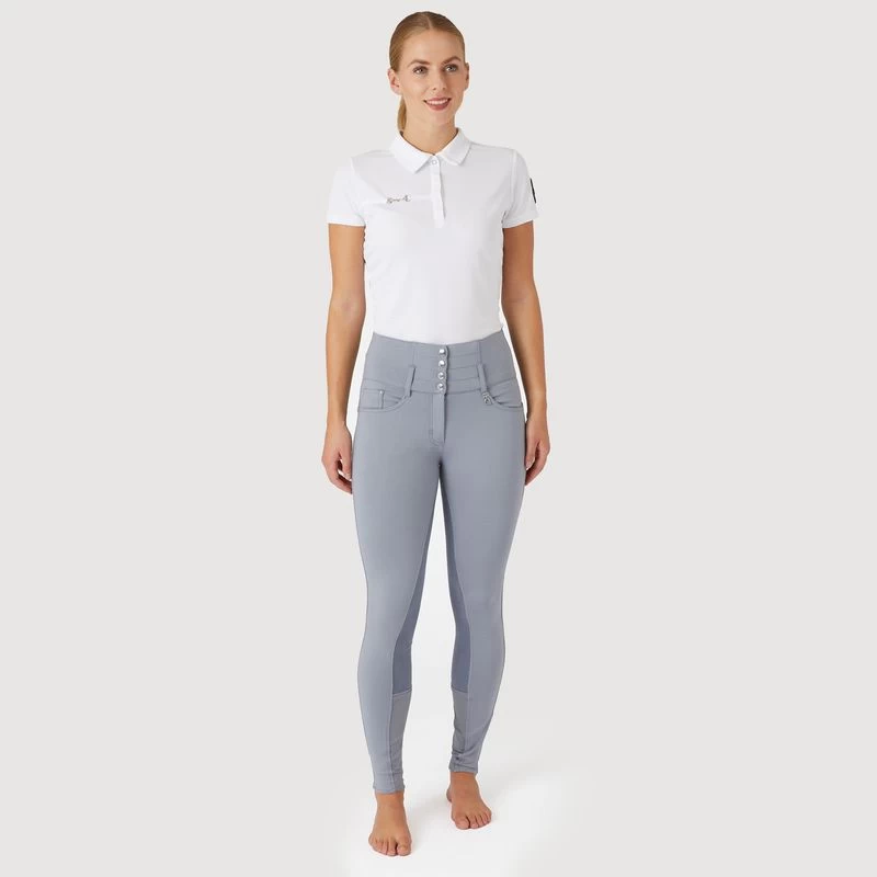 Horze Women's Tara High Waist Breeches Leather Full Seat - Tradewinds Grey 6 Horze Women's Tara High Waist Breeches Leather Full Seat - Tradewinds Grey - Image 4