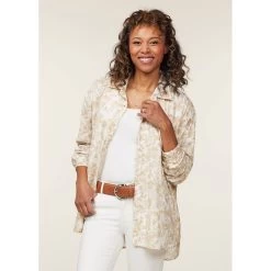 EQL Women's Soft Touch Print Button Up Shirt - Latte Countryside -Equestrian Supplies 650518 800 800