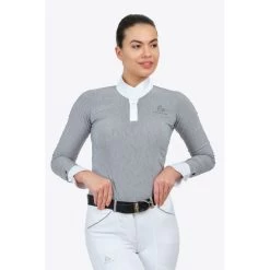 Cavalliera Women's Universe Long Sleeve Show Shirt - White/Black Microstripe